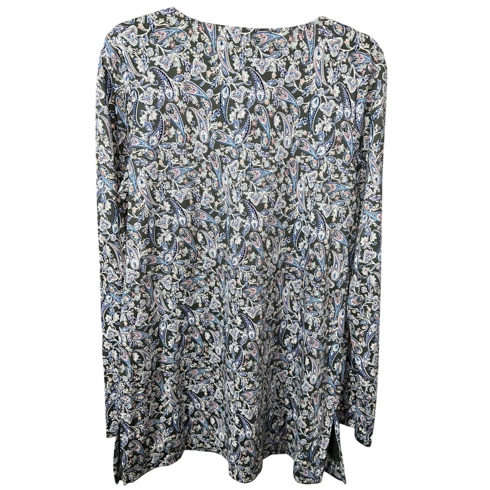 J. Jill Green Paisley V-Neck Long Sleeve Top Womens XS Floral Print Blouse - Picture 2 of 3